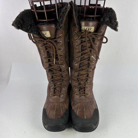 UGG Australia Women’s Adirondack Tall Brown Boot US 10 Sheepskin 12 Eyelet Boots - Picture 2 of 12